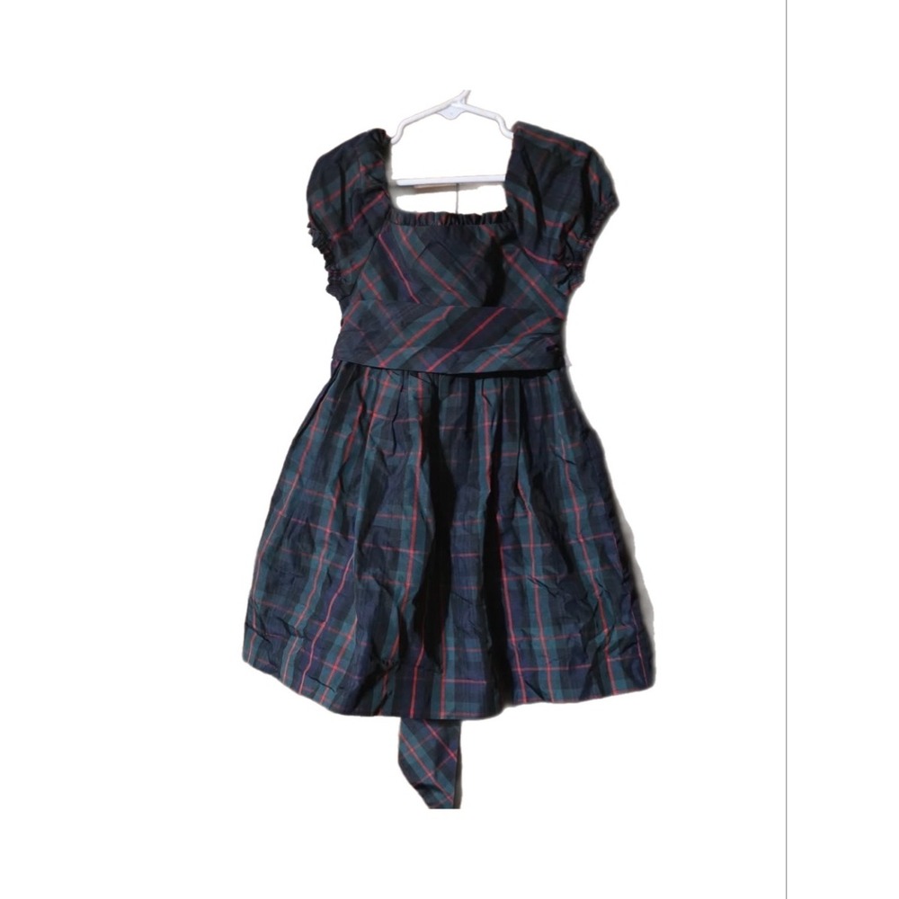 American Living Plaid Dress Kids 5 Green Navy Excellent Tartan Holiday Party